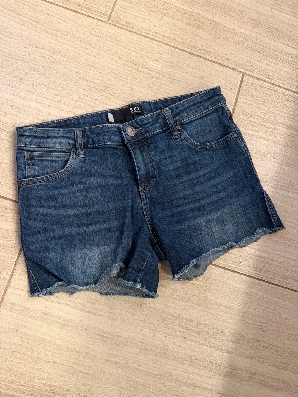 Kut from the Kloth Dark Blue Raw Hem Denim Shorts